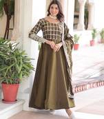 Mehendi vichitra silk embroidered designer anarkali gown with dupatta