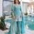 Sky blue fendy crush embroidered designer sharara suit with batwa