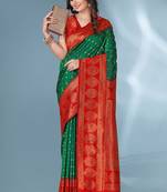 green silk blend saree with heavy zari pallu design