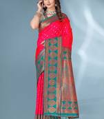 pink silk blend saree with heavy zari pallu design