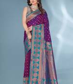 purple silk saree with paithani zari weaving design