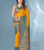 mustard silk blend saree with heavy zari pallu design