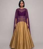 Gold Raw Silk Indo Western Lehenga Set With Purple Blouse