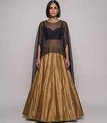 Gold Raw Silk Indo Western Lehenga Set With Black Blouse