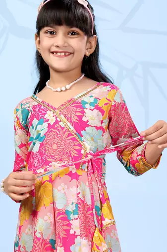 pink rayon girls lehenga choli with floral printed design