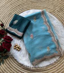 sky blue chiffon saree with embroidery border