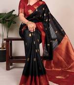 Black color Zari Weaving Work Poly Cotton  Saree