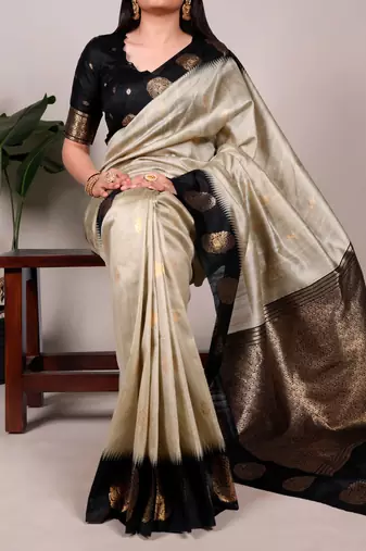 cream color Zari Weaving Work Poly Cotton  Saree