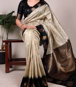 cream color Zari Weaving Work Poly Cotton  Saree