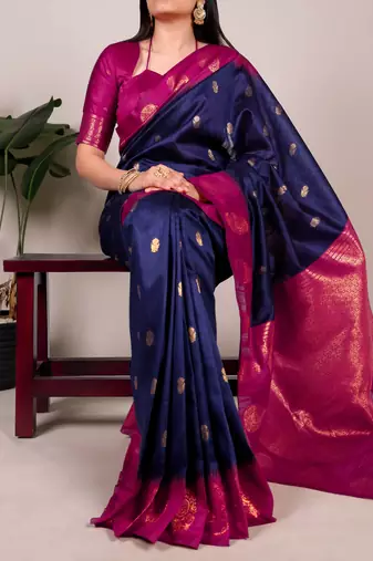 purple color Zari Weaving Work Poly Cotton  Saree