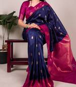 purple color Zari Weaving Work Poly Cotton  Saree