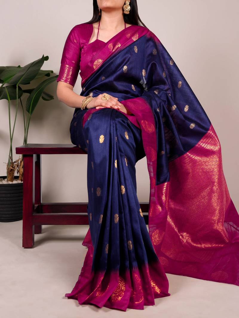 purple color Zari Weaving Work Poly Cotton  Saree