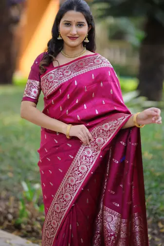 Pink soft banarasi silk zari weaving saree with matching blouse piece