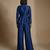 Blue embroidered raw silk co ord set
