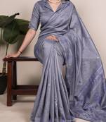 lavender cotton silk saree with woven zari work
