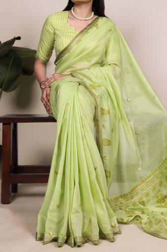 Light Green color Woven With Zari Weaving   Cotton Silk Saree