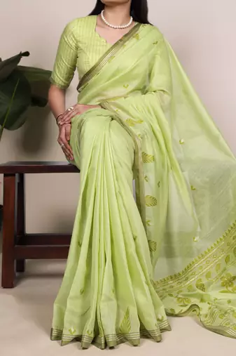 Light Green color Woven With Zari Weaving   Cotton Silk Saree