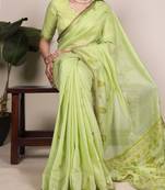 light green cotton silk saree with designer zari