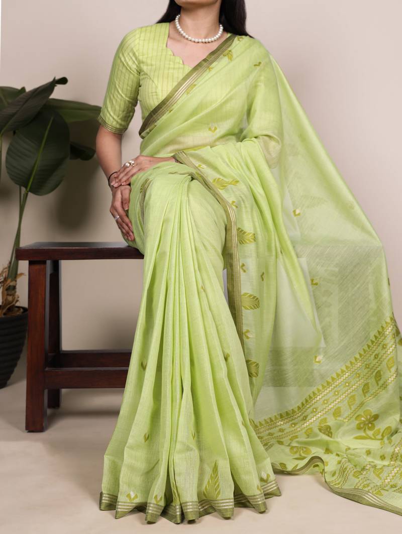 Light Green color Woven With Zari Weaving   Cotton Silk Saree