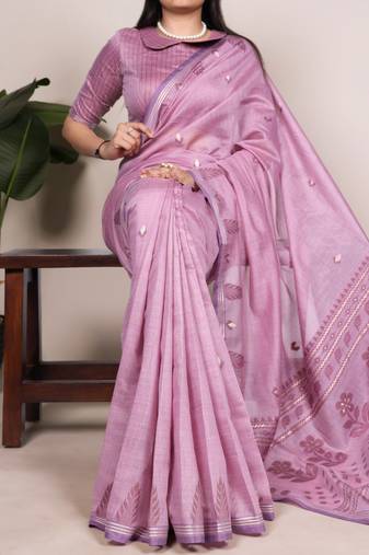 Light Magenta color Woven With Zari Weaving   Cotton Silk Saree