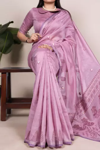 Light Magenta color Woven With Zari Weaving   Cotton Silk Saree