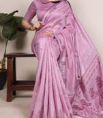 light magenta cotton silk saree with woven zari