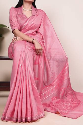 Pink color Woven With Zari Weaving   Cotton Silk Saree