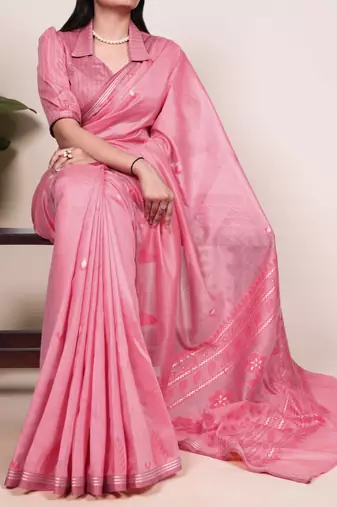 Pink color Woven With Zari Weaving   Cotton Silk Saree