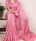 pink cotton silk saree with designer zari work