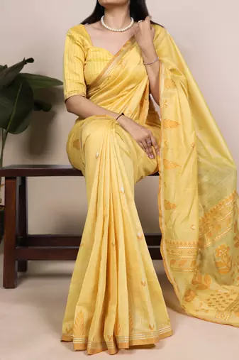 Yellow  color Woven With Zari Weaving   Cotton Silk Saree