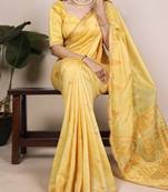 yellow cotton silk zari woven saree
