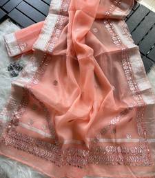peach kota doriya cotton saree with gotapatti work