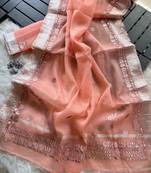 Peach Color gotapatti work Kota doriya fabric Saree