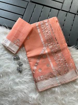 peach kota doriya cotton saree with gotapatti work 3