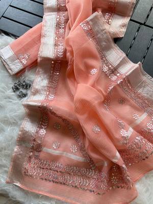 peach kota doriya cotton saree with gotapatti work 4
