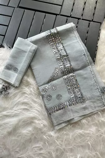 Grey Color gotapatti work Kota doriya fabric Saree