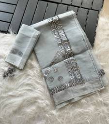 grey kota doriya cotton saree with gotapatti work