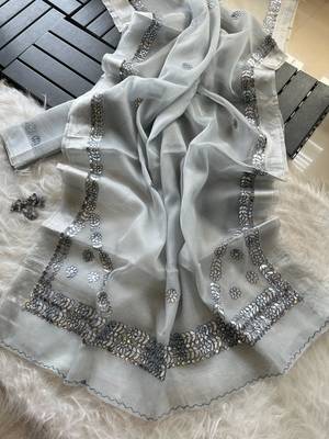 grey kota doriya cotton saree with gotapatti work 2