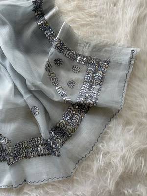 grey kota doriya cotton saree with gotapatti work 3