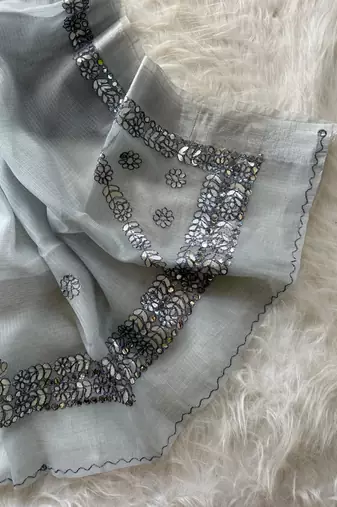 grey kota doriya cotton saree with gotapatti work