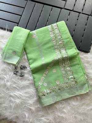 light green kota doriya cotton saree with gotapatti work 1