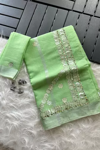 Light Green Color gotapatti work Kota doriya fabric Saree
