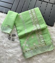 light green kota doriya cotton saree with gotapatti work