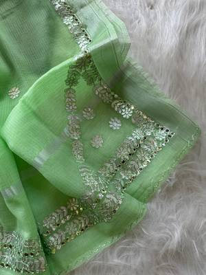 light green kota doriya cotton saree with gotapatti work 3