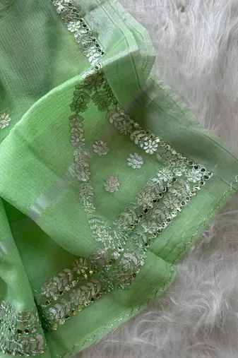 light green kota doriya cotton saree with gotapatti work