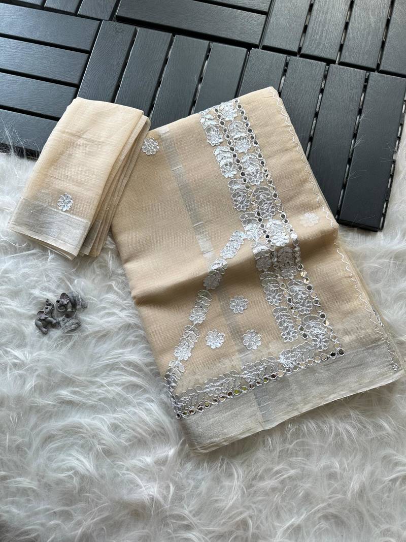 Cream Color gotapatti work Kota doriya fabric Saree