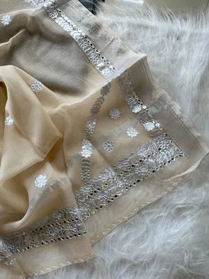 cream kota doriya cotton saree with gotapatti work 2