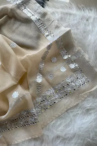 cream kota doriya cotton saree with gotapatti work