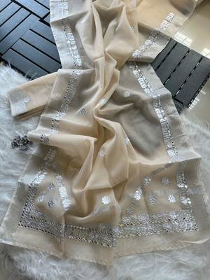 cream kota doriya cotton saree with gotapatti work 3