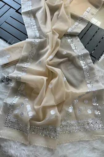 cream kota doriya cotton saree with gotapatti work